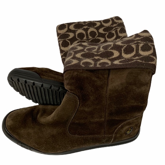 Coach “Tatum” Wool and Suede Logo Foldover Boots 7 - Picture 2 of 11